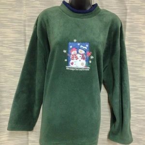 CROFT & BARROW WOMANS FLEECE GREEN WINTER SNOWMAN